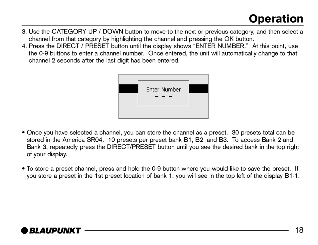 Blaupunkt SR04 manual Enter Number 