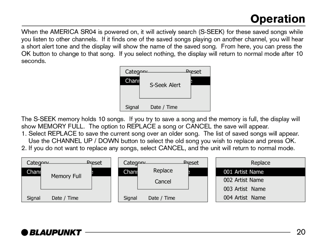 Blaupunkt SR04 manual Seek Alert 