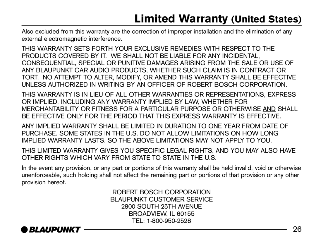 Blaupunkt SR04 manual Tel 