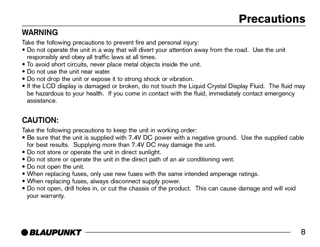 Blaupunkt SR04 manual Precautions 