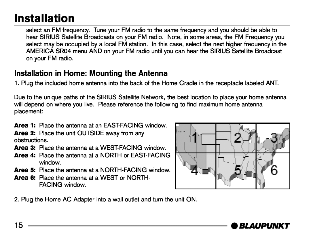 Blaupunkt SR04 manual Installation in Home Mounting the Antenna 