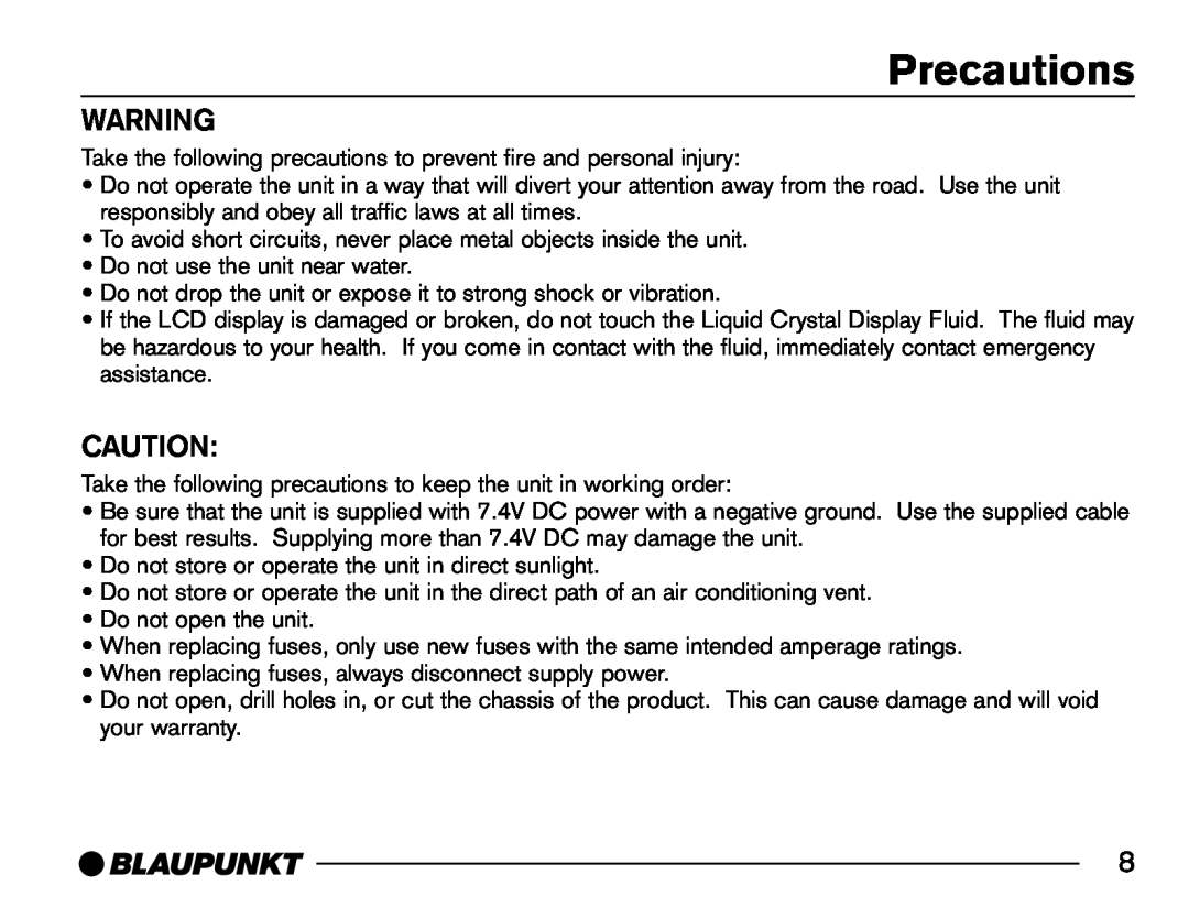 Blaupunkt SR04 manual Precautions 