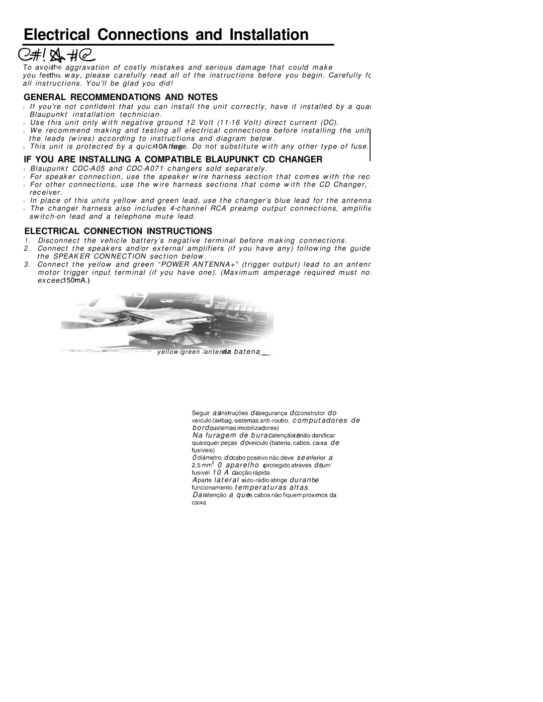 Blaupunkt Sydney RCM 126 General Recommendations and Notes, If YOU are Installing a Compatible Blaupunkt CD Changer 