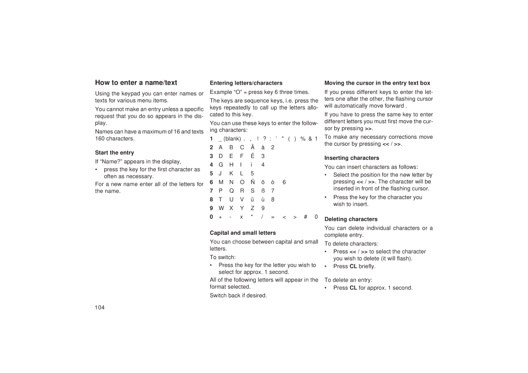 Blaupunkt TCM 127 operating instructions How to enter a name/text 