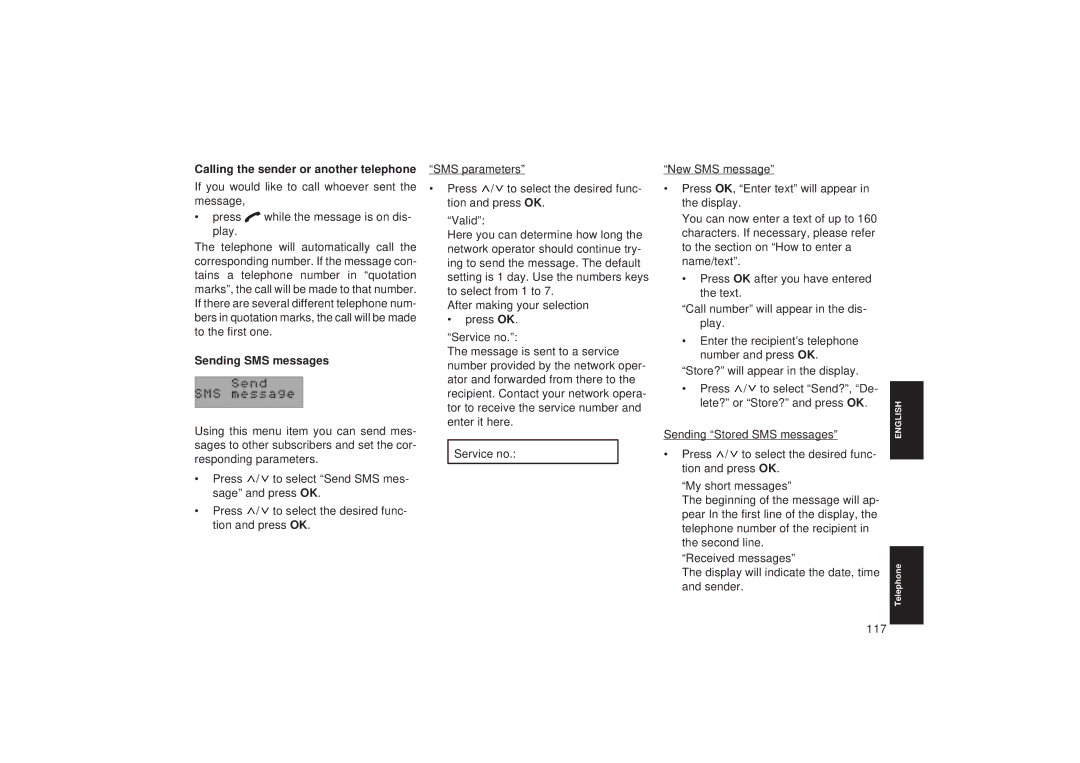 Blaupunkt TCM 127 operating instructions Calling the sender or another telephone, Sending SMS messages 