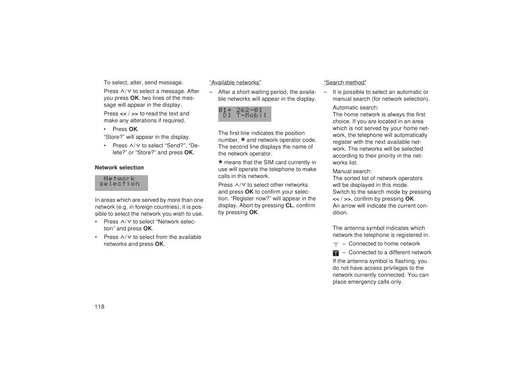 Blaupunkt TCM 127 operating instructions Network selection 