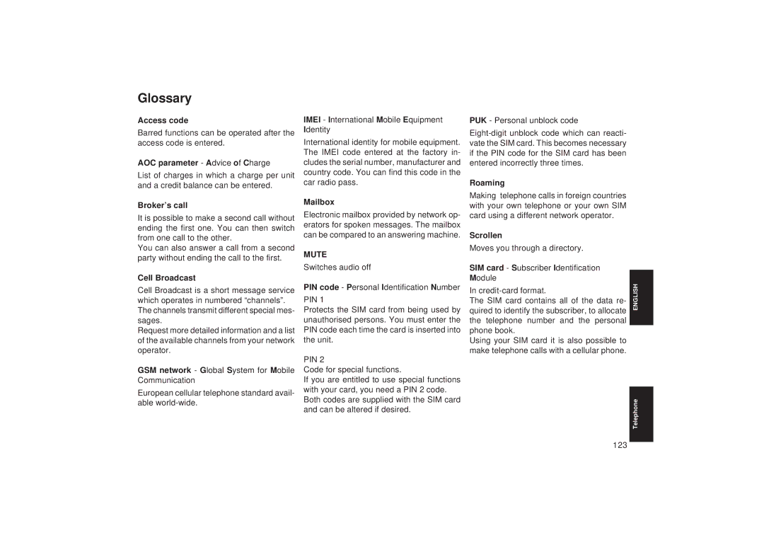 Blaupunkt TCM 127 operating instructions Glossary 