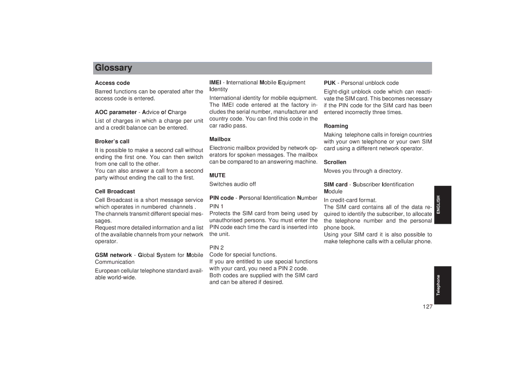 Blaupunkt TCM 169 operating instructions Glossary 