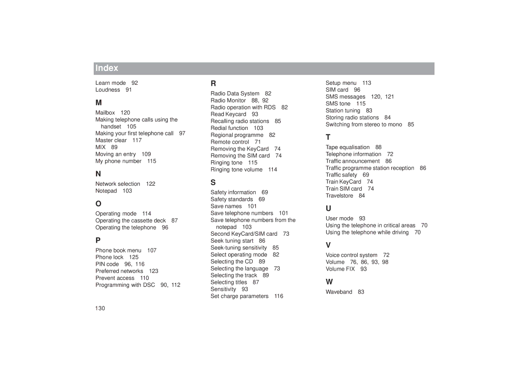 Blaupunkt TCM 169 operating instructions Index, 120 