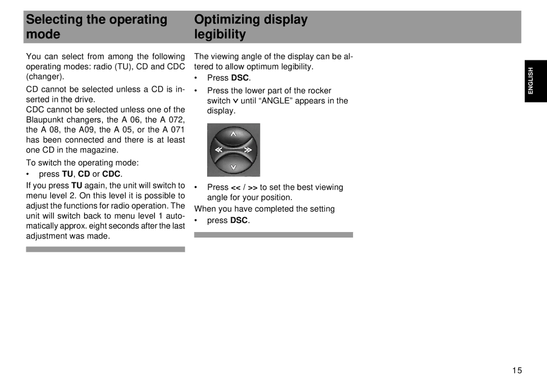 Blaupunkt Tokyo RDM 169 operating instructions Selecting the operating Optimizing display Mode Legibility 