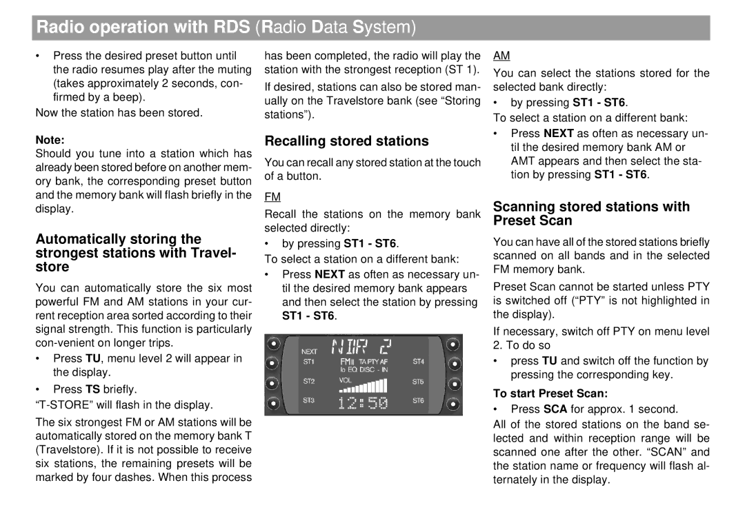 Blaupunkt Tokyo RDM 169 Recalling stored stations, Scanning stored stations with Preset Scan, To start Preset Scan 