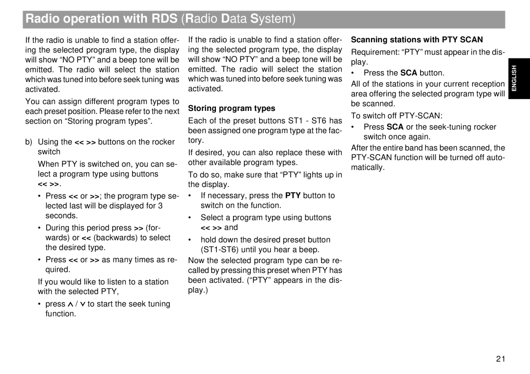 Blaupunkt Tokyo RDM 169 operating instructions Storing program types, Scanning stations with PTY Scan 