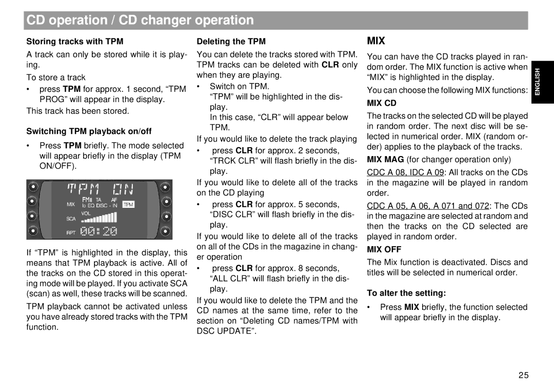 Blaupunkt Tokyo RDM 169 operating instructions Mix Cd, Mix Off 