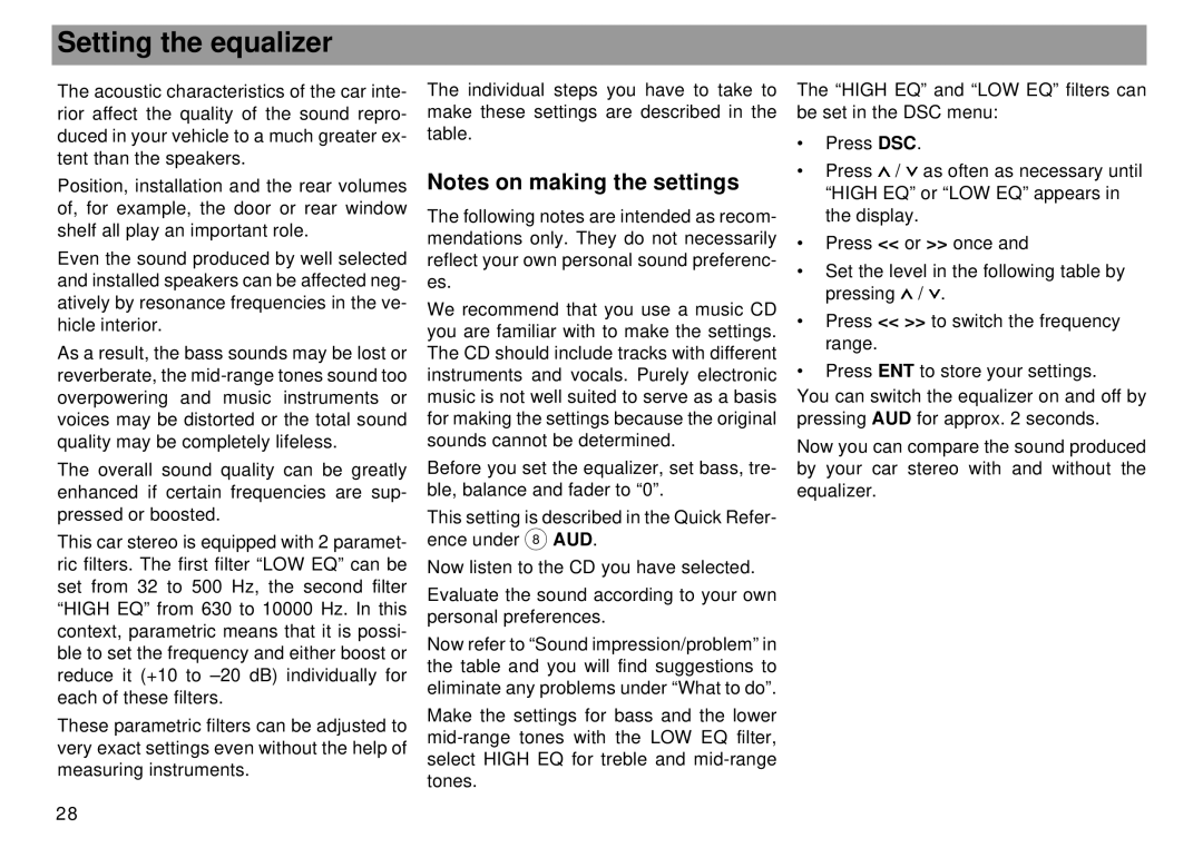 Blaupunkt Tokyo RDM 169 operating instructions Setting the equalizer 