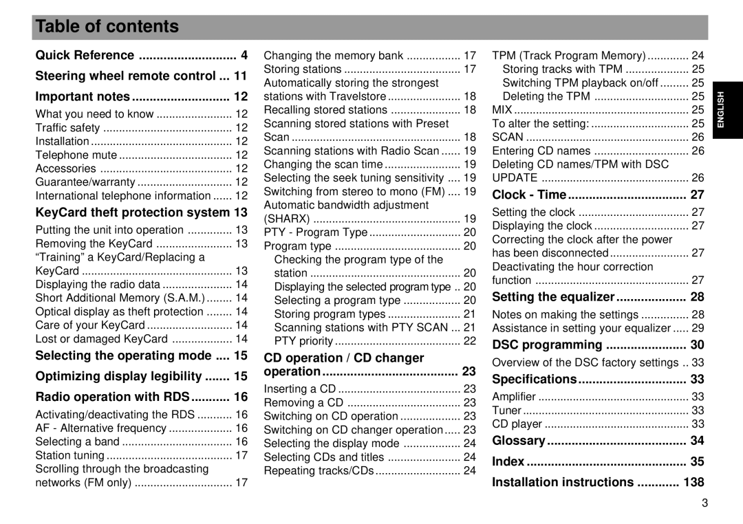 Blaupunkt Tokyo RDM 169 operating instructions Table of contents 