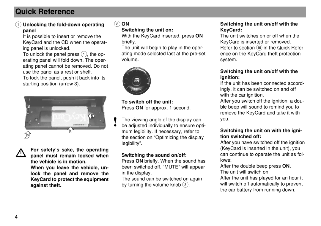 Blaupunkt Tokyo RDM 169 operating instructions Quick Reference 