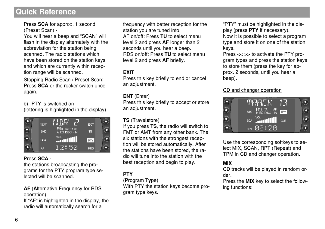 Blaupunkt Tokyo RDM 169 operating instructions Exit, Pty, Mix 