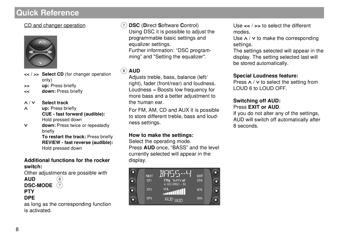 Blaupunkt Tokyo RDM 169 operating instructions Dsc-Mode Pty Dpe, Aud 