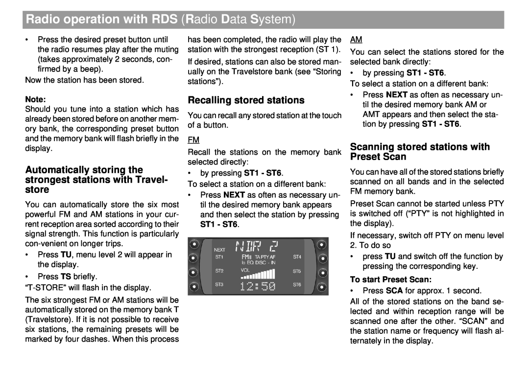 Blaupunkt Tokyo RDM 169 Automatically storing the strongest stations with Travel- store, Recalling stored stations 