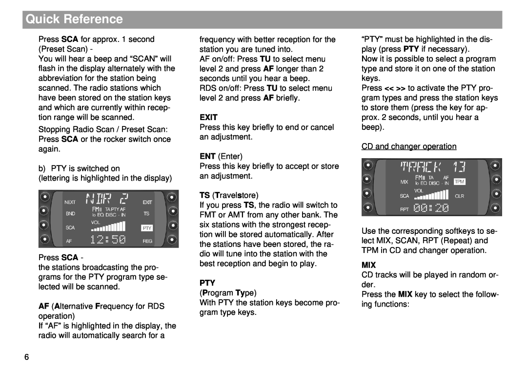Blaupunkt Tokyo RDM 169 operating instructions Exit, Quick Reference 