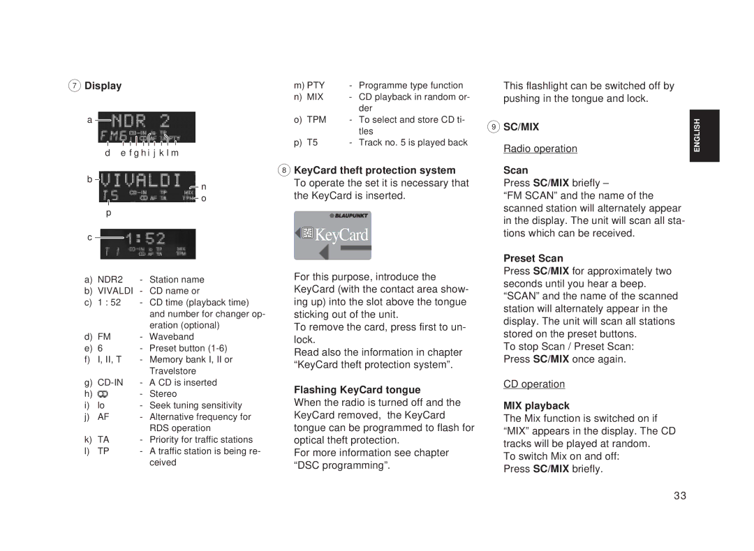 Blaupunkt Toronto RDM 128 operating instructions Sc/Mix 