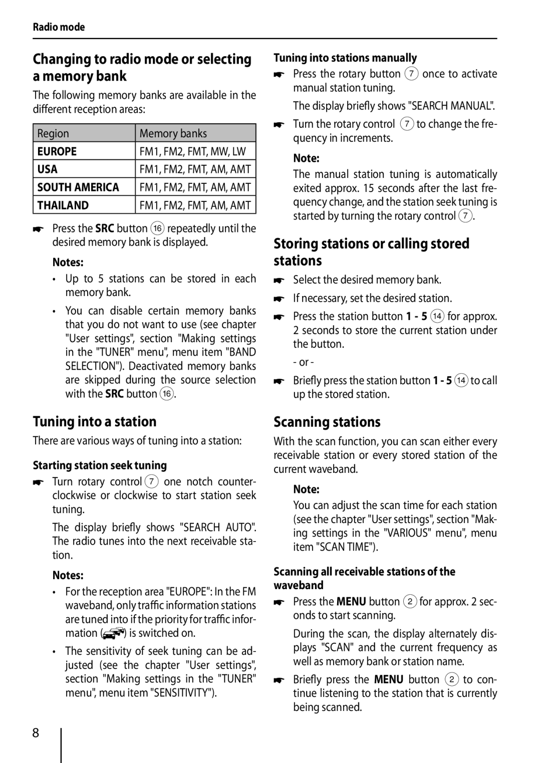 Blaupunkt TRUE Changing to radio mode or selecting a memory bank, Storing stations or calling stored stations 