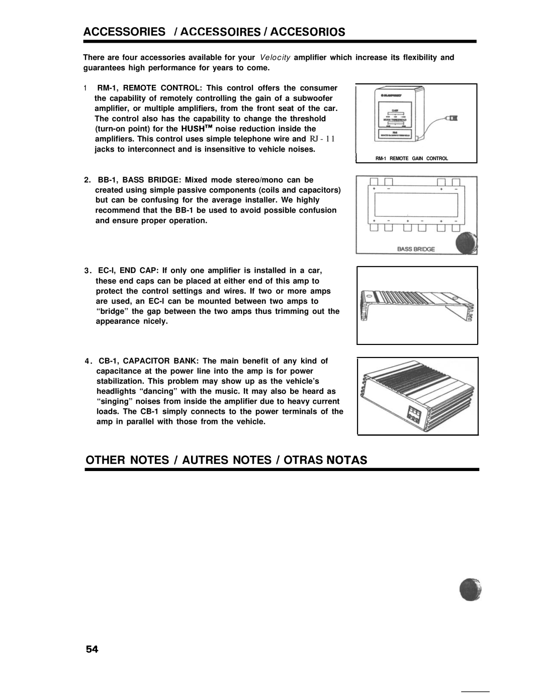 Blaupunkt V7000 manual Accessories / Accessoires / Accesorios, Other Notes / Autres Notes / Otras Notas 