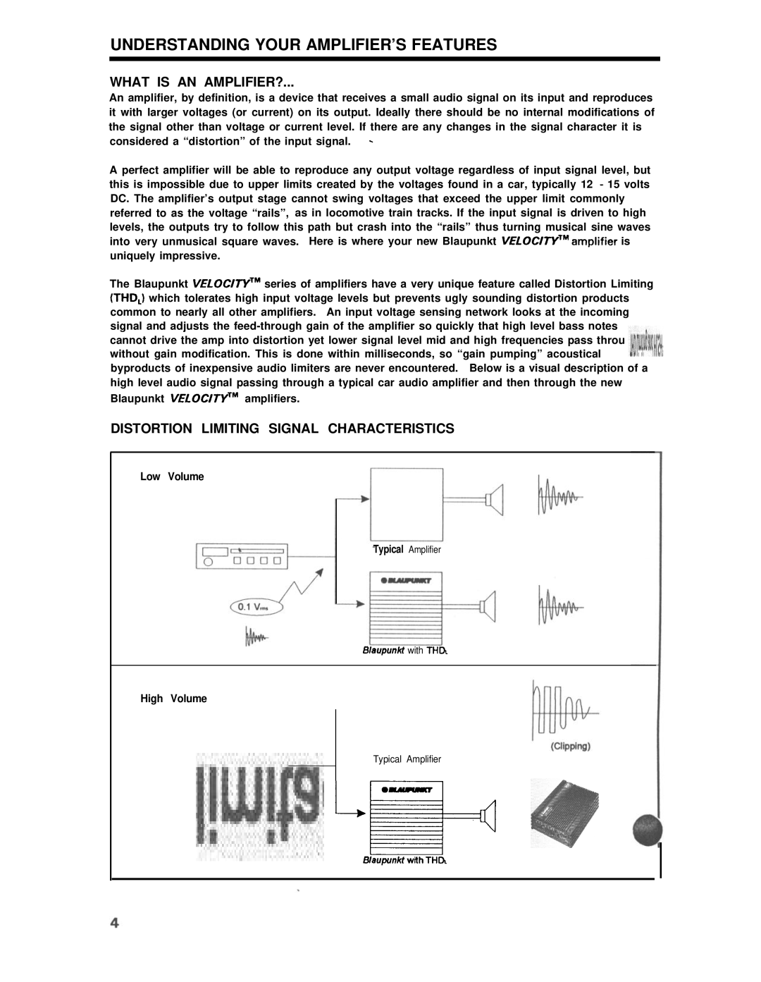 Blaupunkt V7000 Understanding Your AMPLIFIER’S Features, What is AN AMPLIFIER?, Distortion Limiting Signal Characteristics 