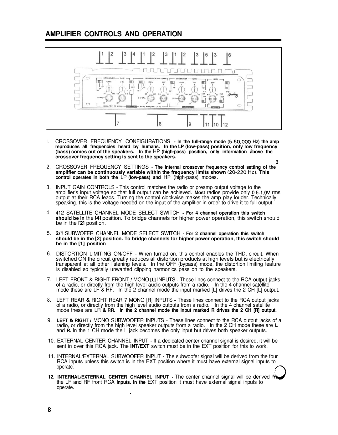 Blaupunkt V7000 manual Amplifier Controls and Operation 