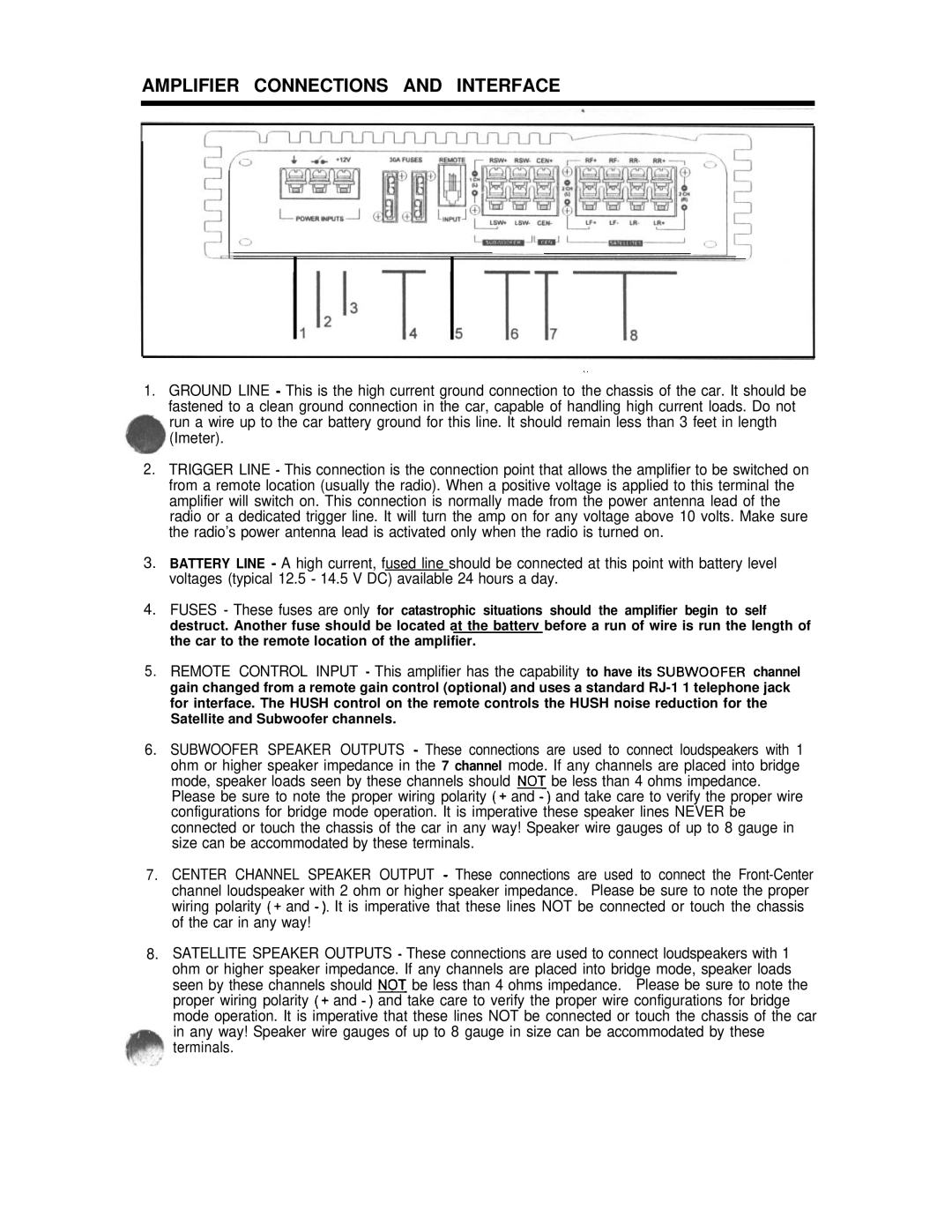 Blaupunkt V7000 manual Amplifier Connections and Interface 