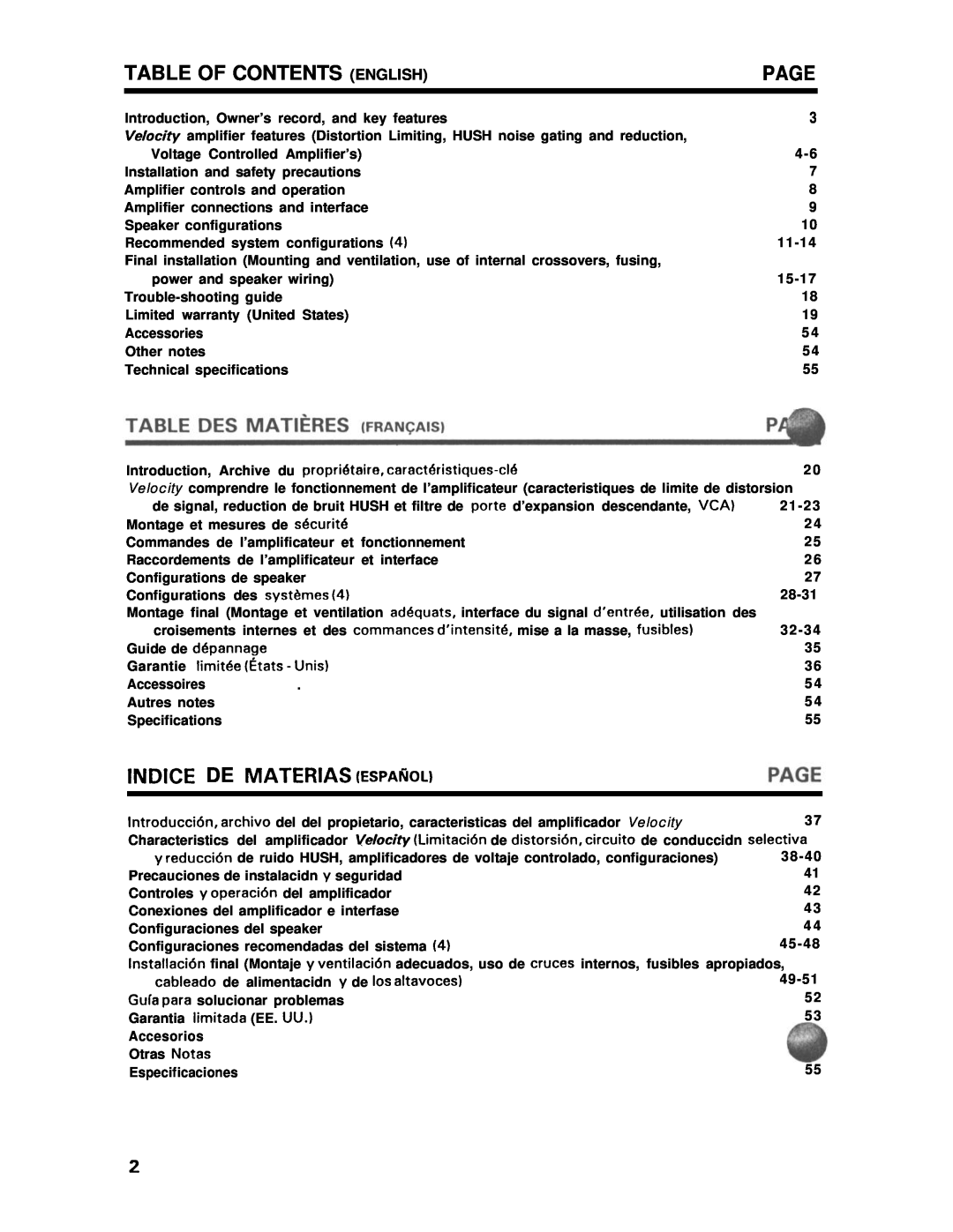 Blaupunkt V7000 manual Table Of Contents English, Page, INDICE DE MATERIAS ESPAfiOL 