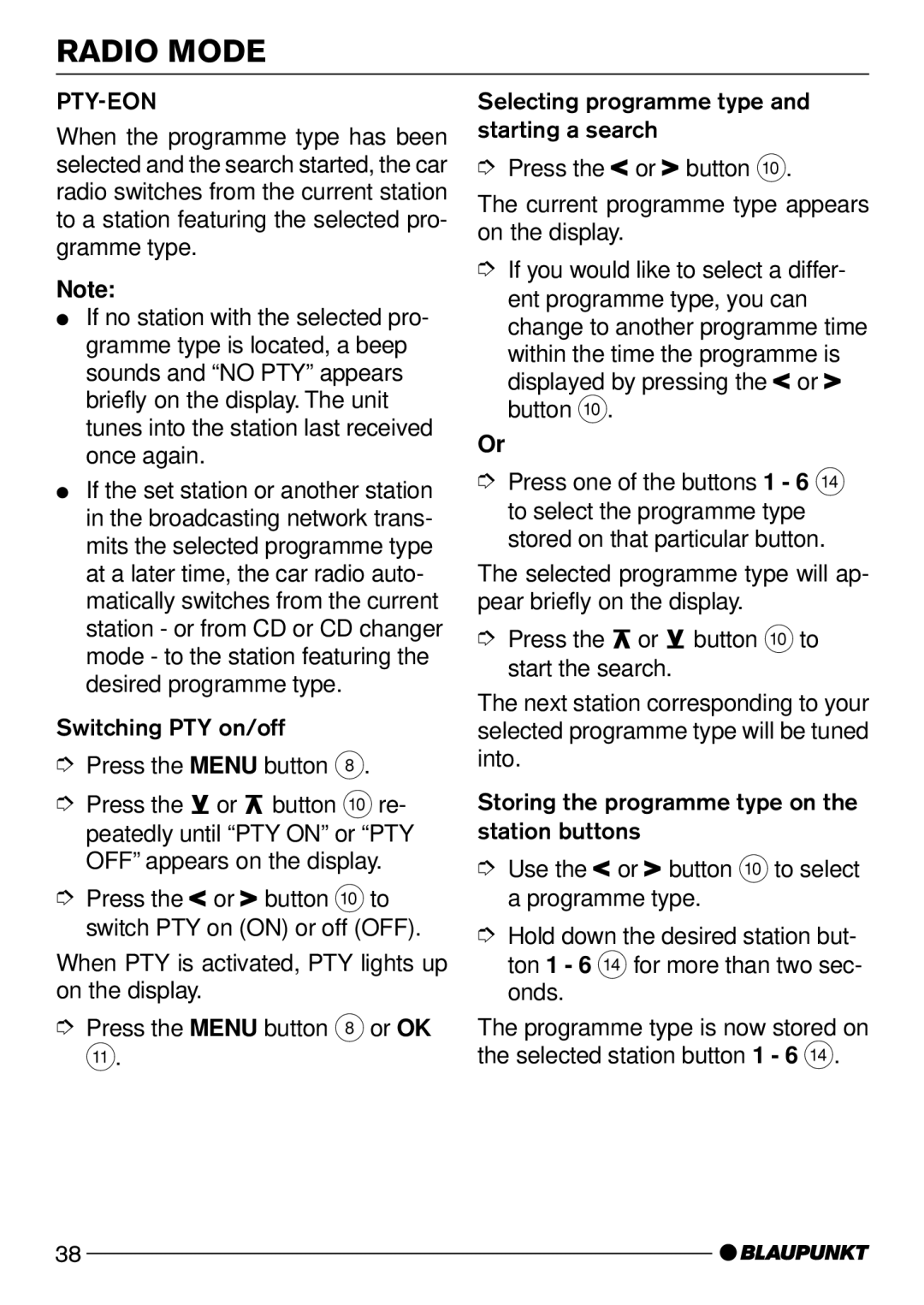 Blaupunkt Sevilla CD51, Wiesbaden CD51 operating instructions Pty-Eon 