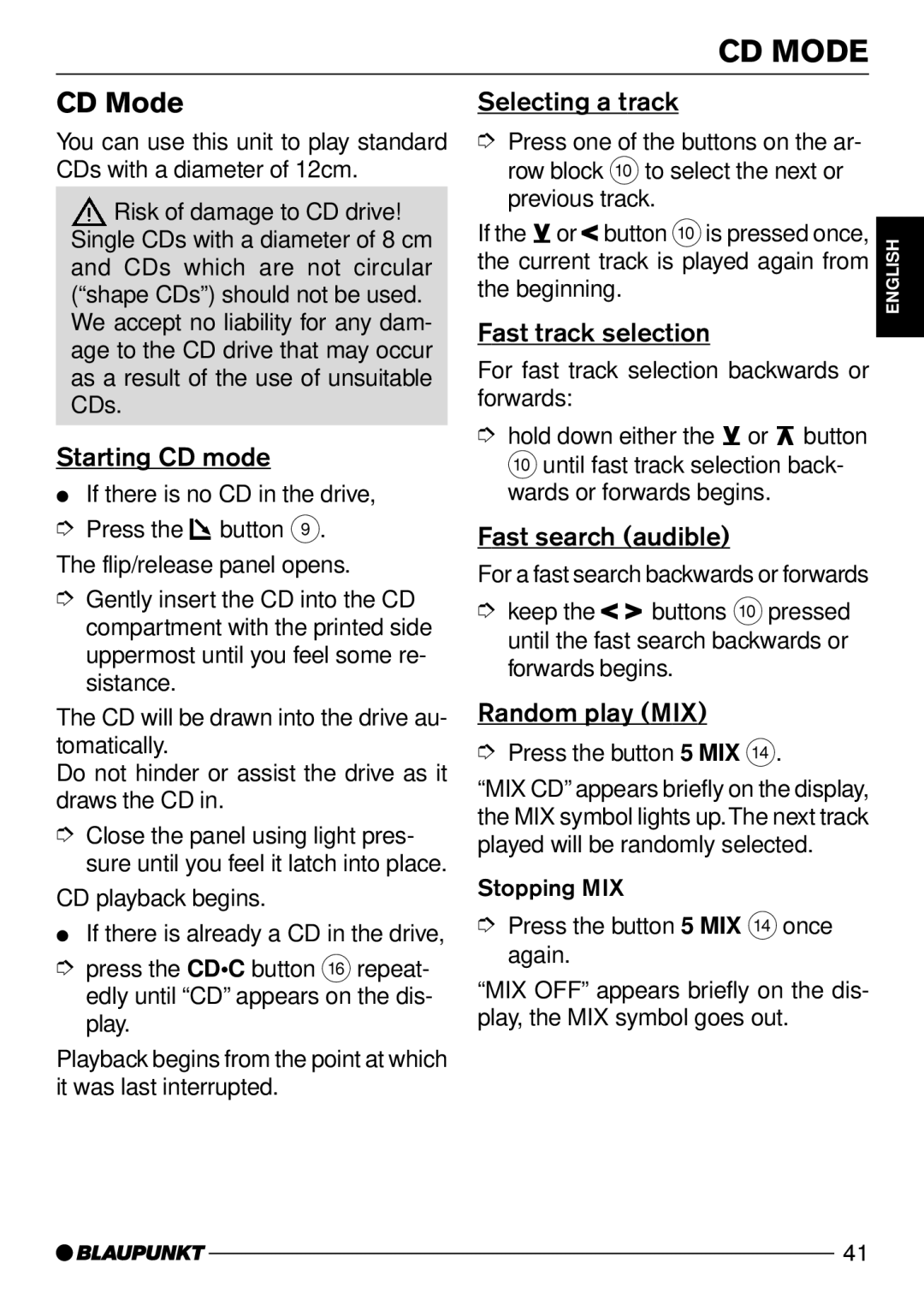 Blaupunkt Wiesbaden CD51, Sevilla CD51 operating instructions CD Mode 