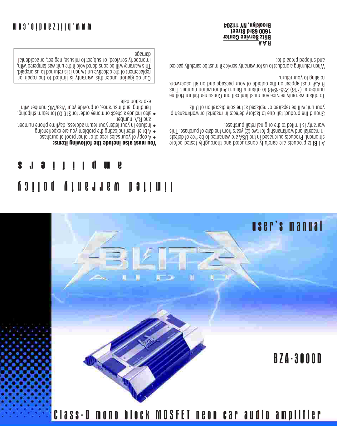 Blitz Audio BZA-3000D user manual E r ’ s m a n u a l 