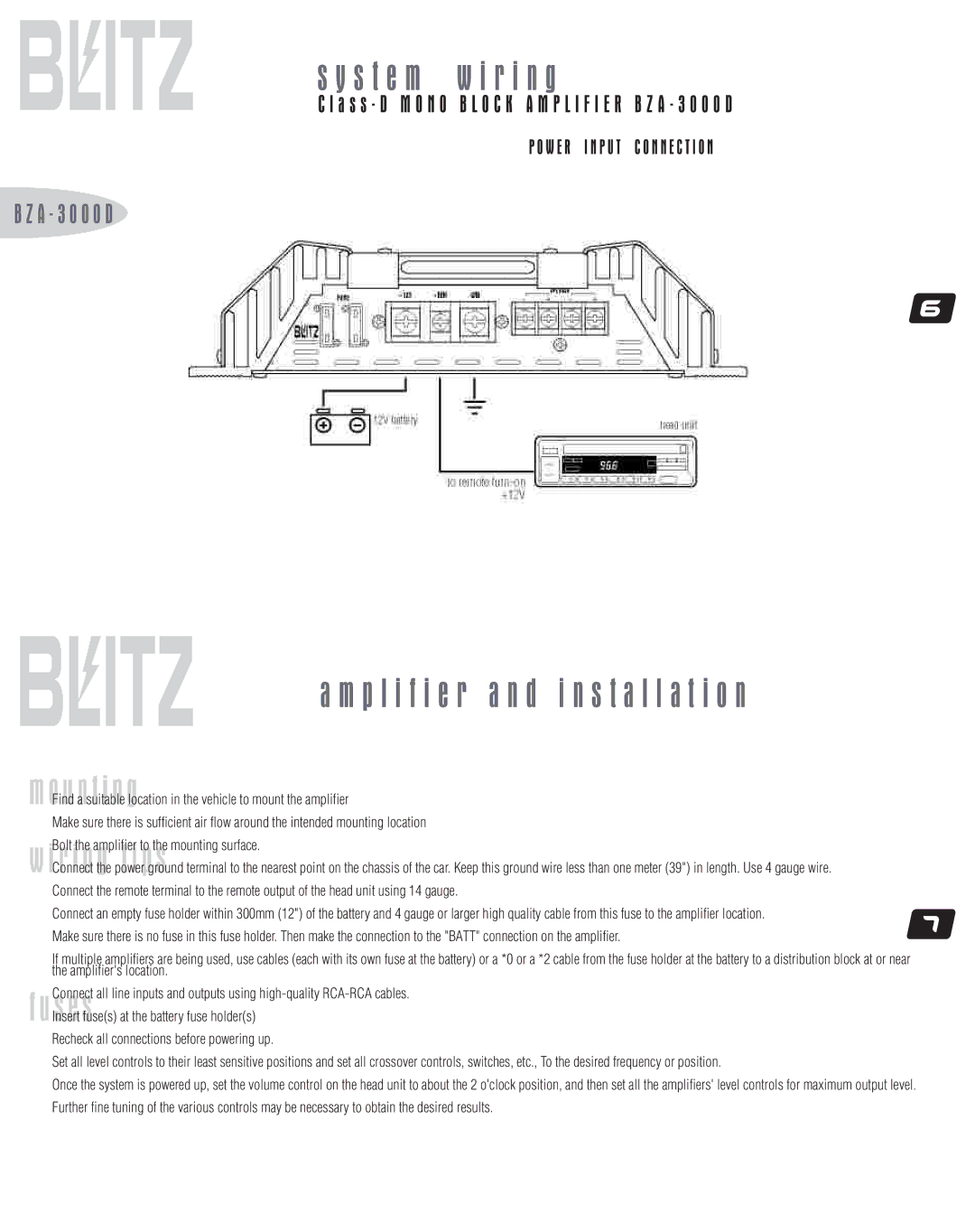 Blitz Audio BZA-3000D user manual P l i f i e r a n d Installation 