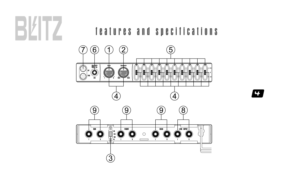 Blitz Audio BZE-10A user manual A t u r e s a n d Specification s 