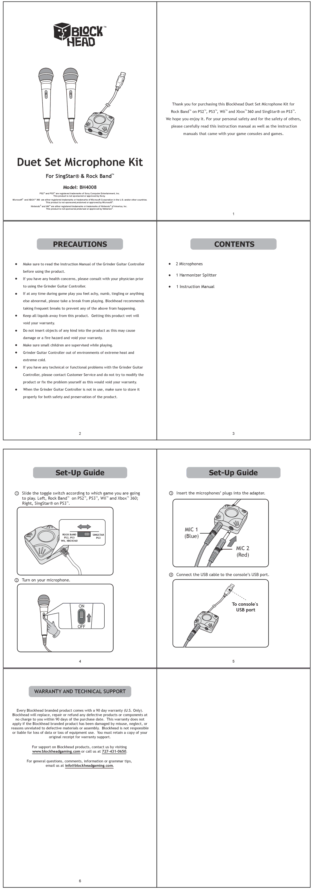 Blockhead BH4008, IM 08292008 manual Duet Set Microphone Kit, Precautions, Contents 