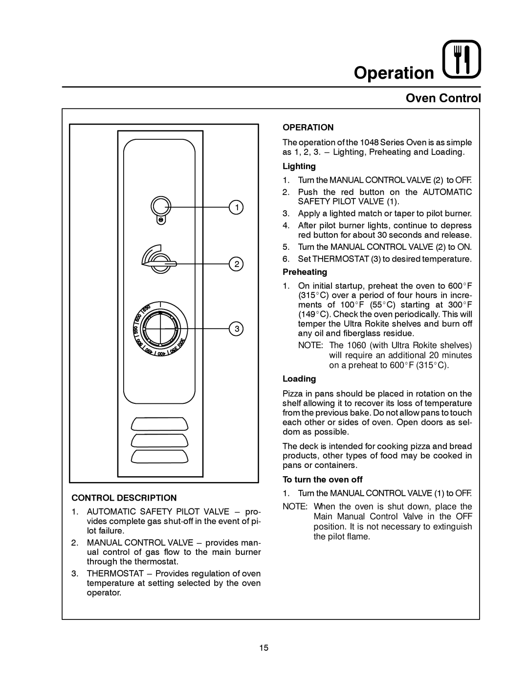 Blodgett 1060 Series manual Oven Control, Control Description, Operation 