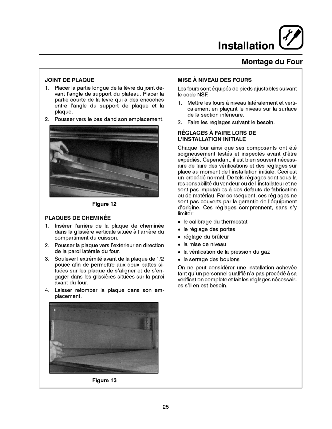 Blodgett 1060 Series manual Joint DE Plaque, Plaques DE Cheminée, Mise À Niveau DES Fours 