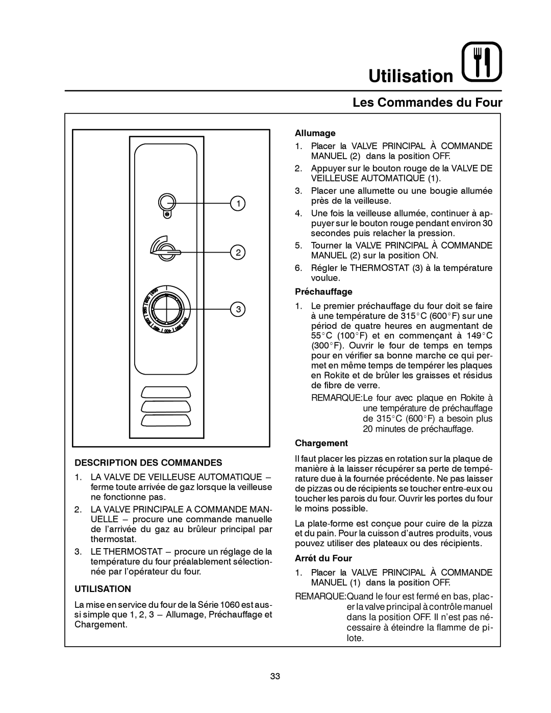 Blodgett 1060 Series manual Les Commandes du Four, Description DES Commandes, Utilisation 