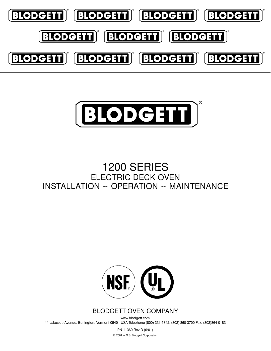 Blodgett 1200 SERIES manual Series 