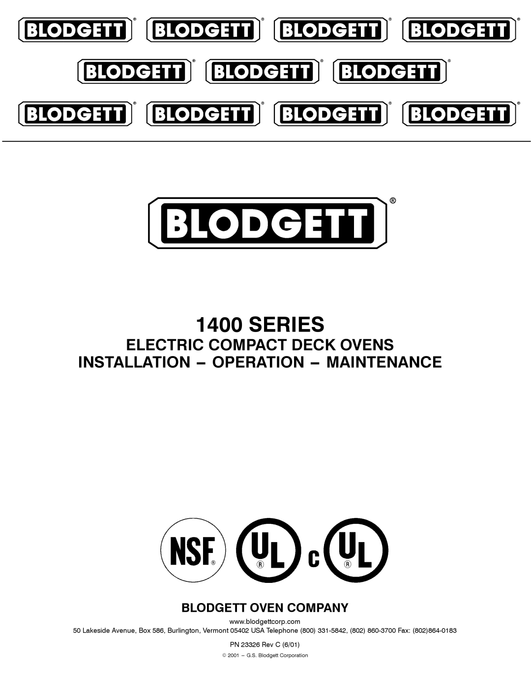 Blodgett 1400 SERIES manual Series 