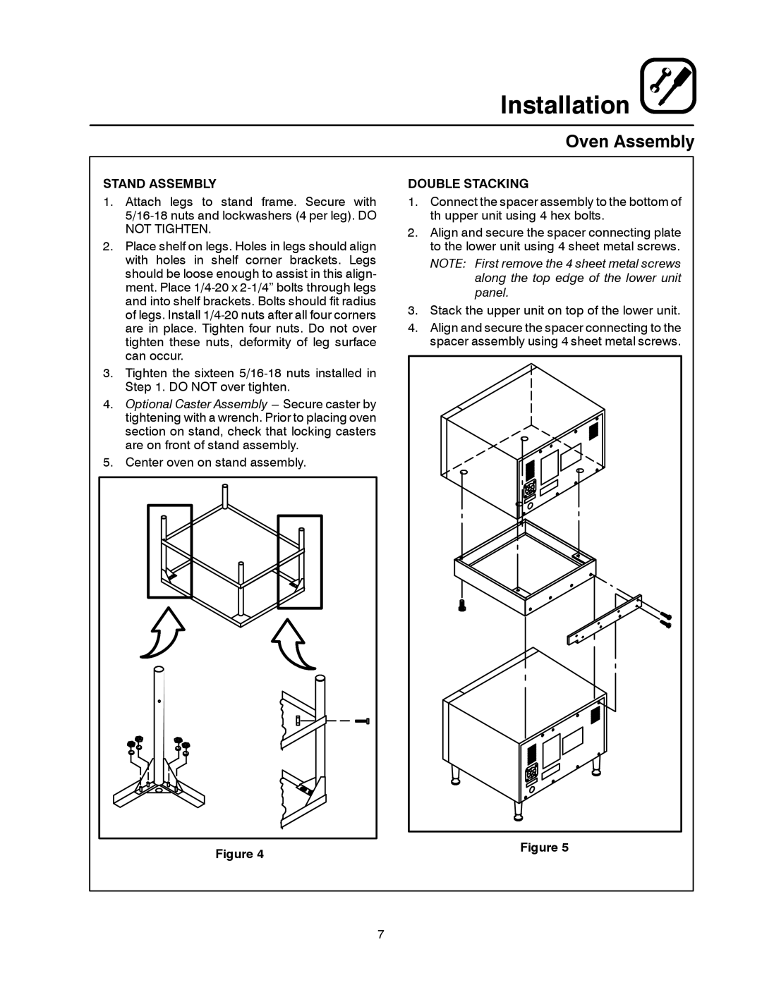 Blodgett 1400 SERIES manual Stand Assembly Double Stacking 