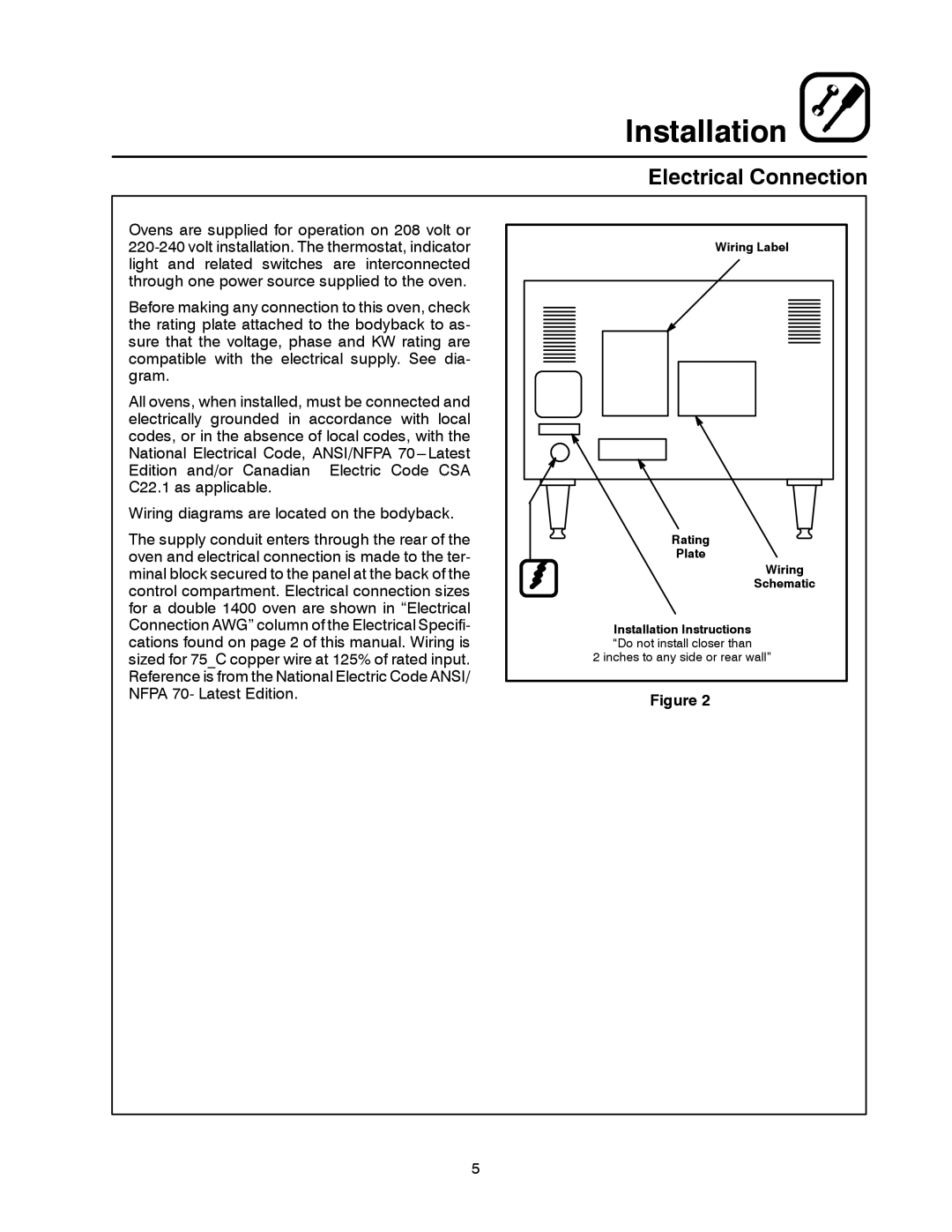 Blodgett 1400 SERIES manual Electrical Connection, Wiring Label 