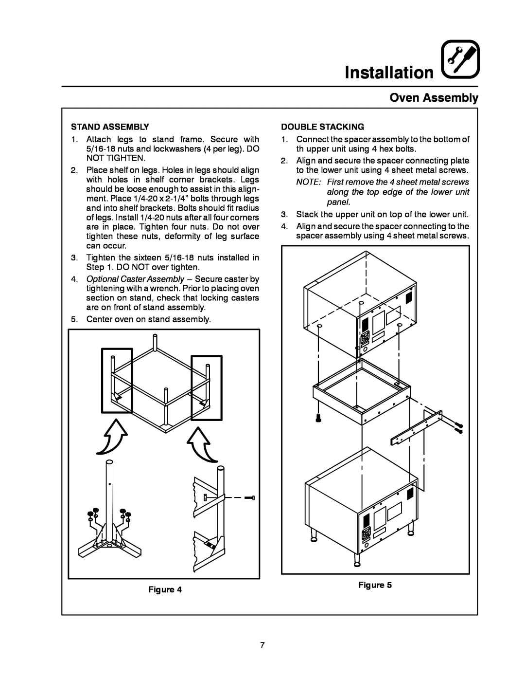 Blodgett 1400 SERIES manual Installation, Stand Assembly, Double Stacking, Figure 