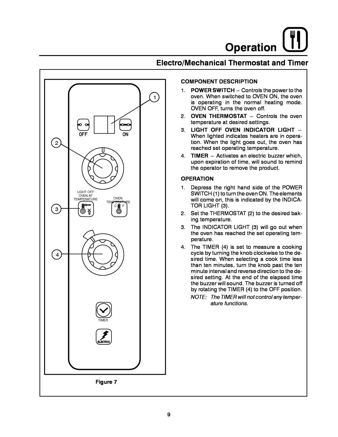 Blodgett 1400 SERIES manual Operation, Component Description, Light Off Oven Indicator Light 