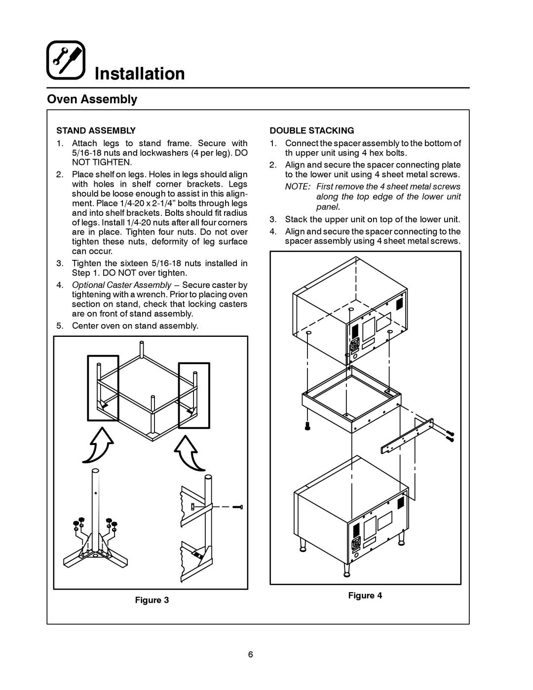 Blodgett 1415 manual Stand Assembly, Double Stacking 