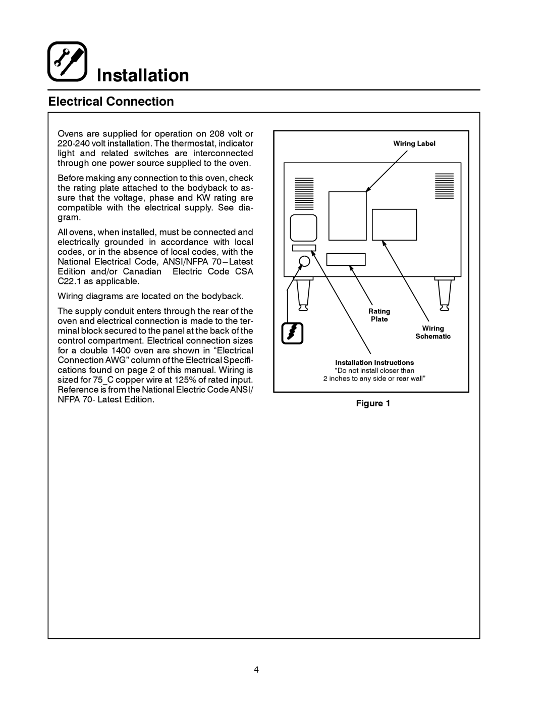 Blodgett 1415 manual Electrical Connection, Wiring Label 