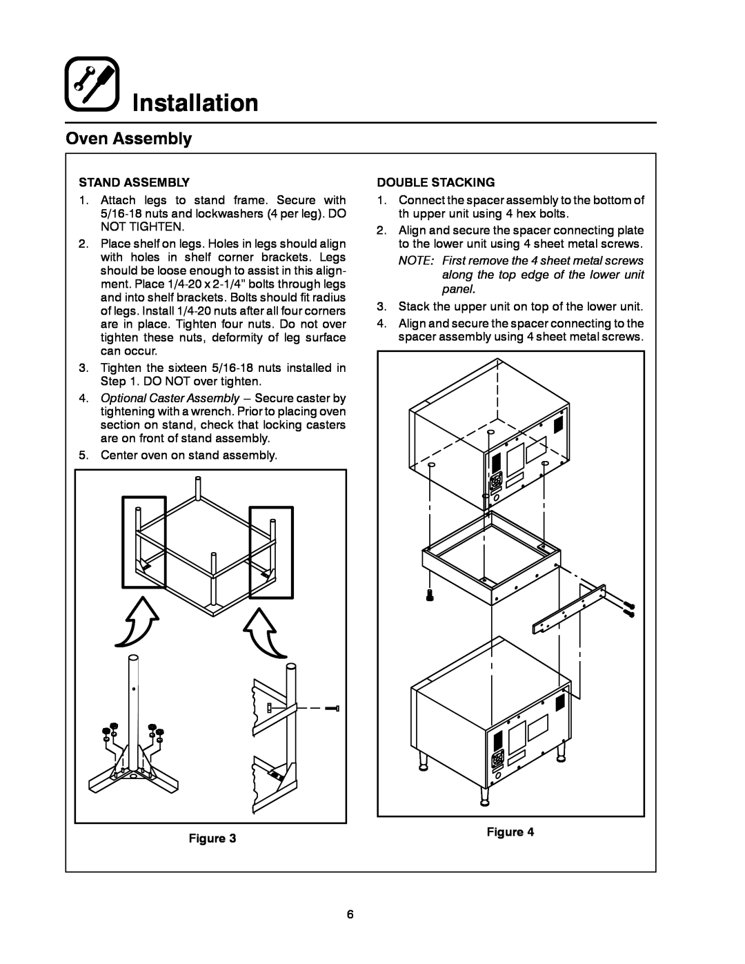 Blodgett 1415 manual Installation, Stand Assembly, Double Stacking 