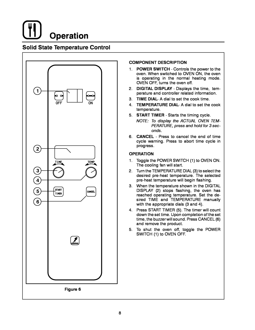 Blodgett 1415 manual Operation, Solid State Temperature Control, Component Description 